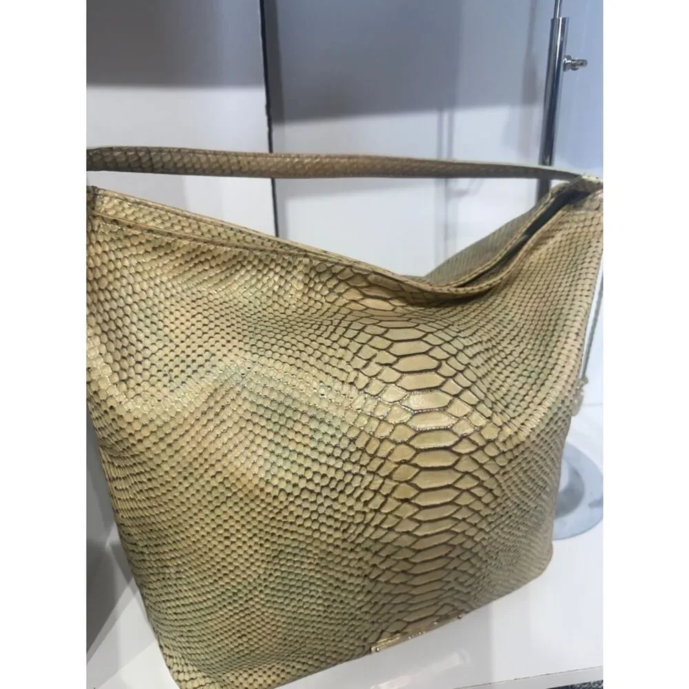 Harrison hobo Shoulder Bag in Light Yellow Snakeskin